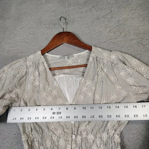 Madewell Mini Dress Women's 2XS White Black Striped Eyelet Sophia Puff Sleeve - Picture 5 of 13